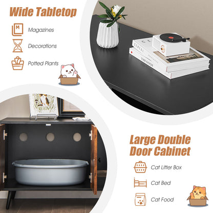 Modern Cat Litter Box Enclosure with Double Door Cabinet