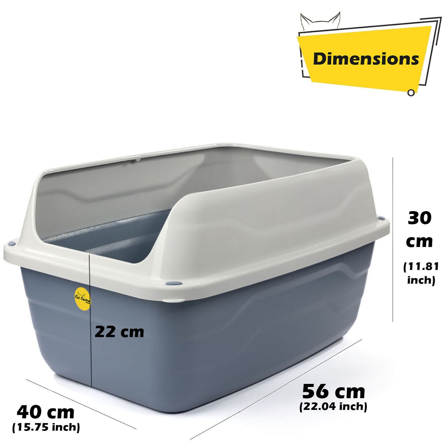 Jumbo Open Cat Litter Tray High Sided Rim Pan Deep Grey Toilet Box Catcentre®