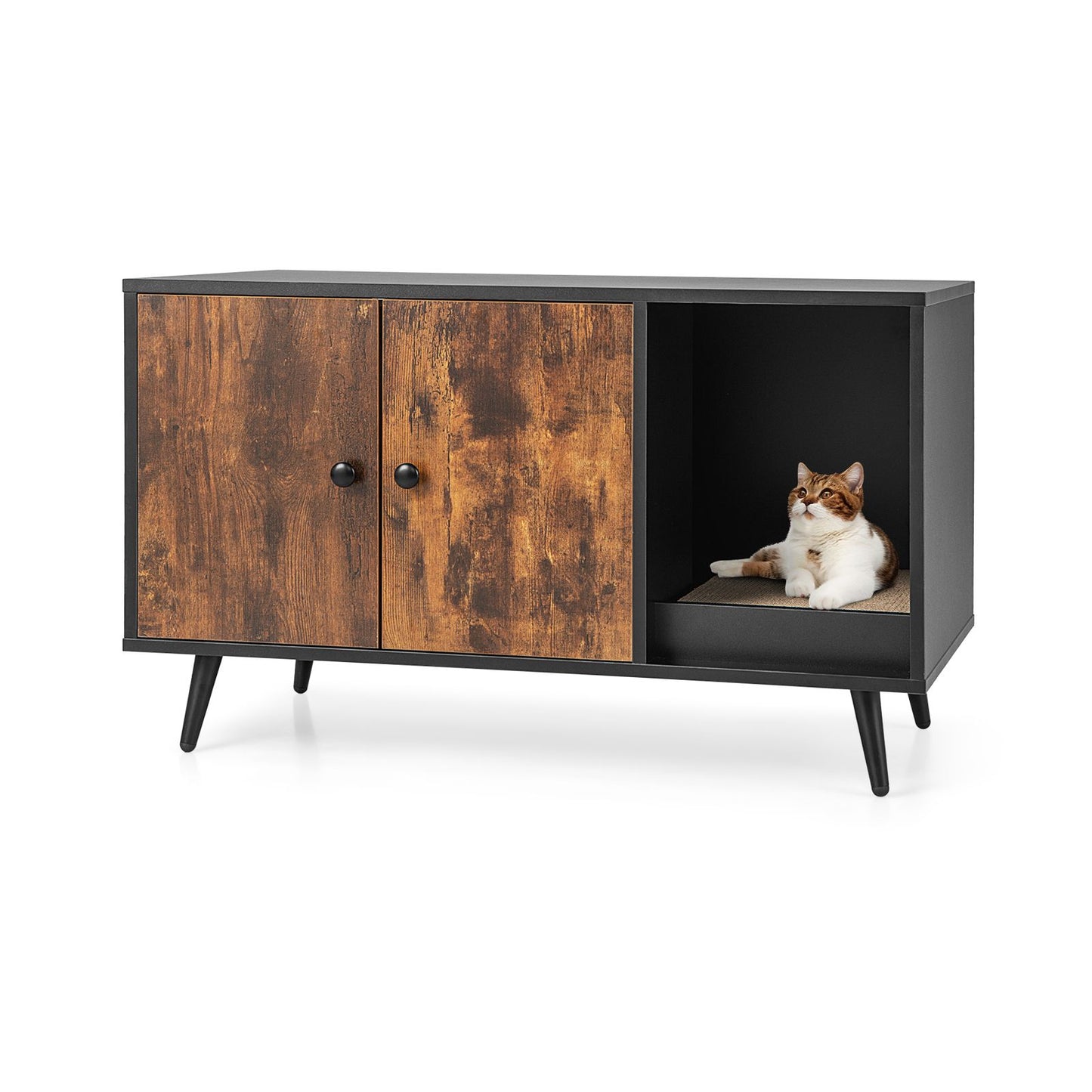 Modern Cat Litter Box Enclosure with Double Door Cabinet