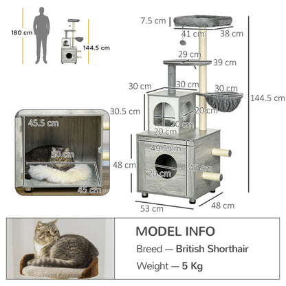 Pawhut Cat Litter Box Enclosure, with Cat House, Bed, Scratching Posts, Platform