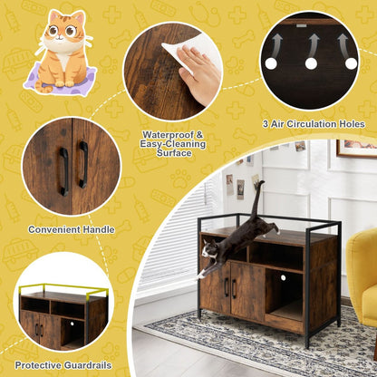 Wooden Cat Litter Box Enclosure with Compartments and Scratching Board