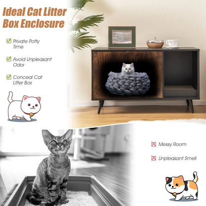 Modern Cat Litter Box Enclosure with Double Door Cabinet