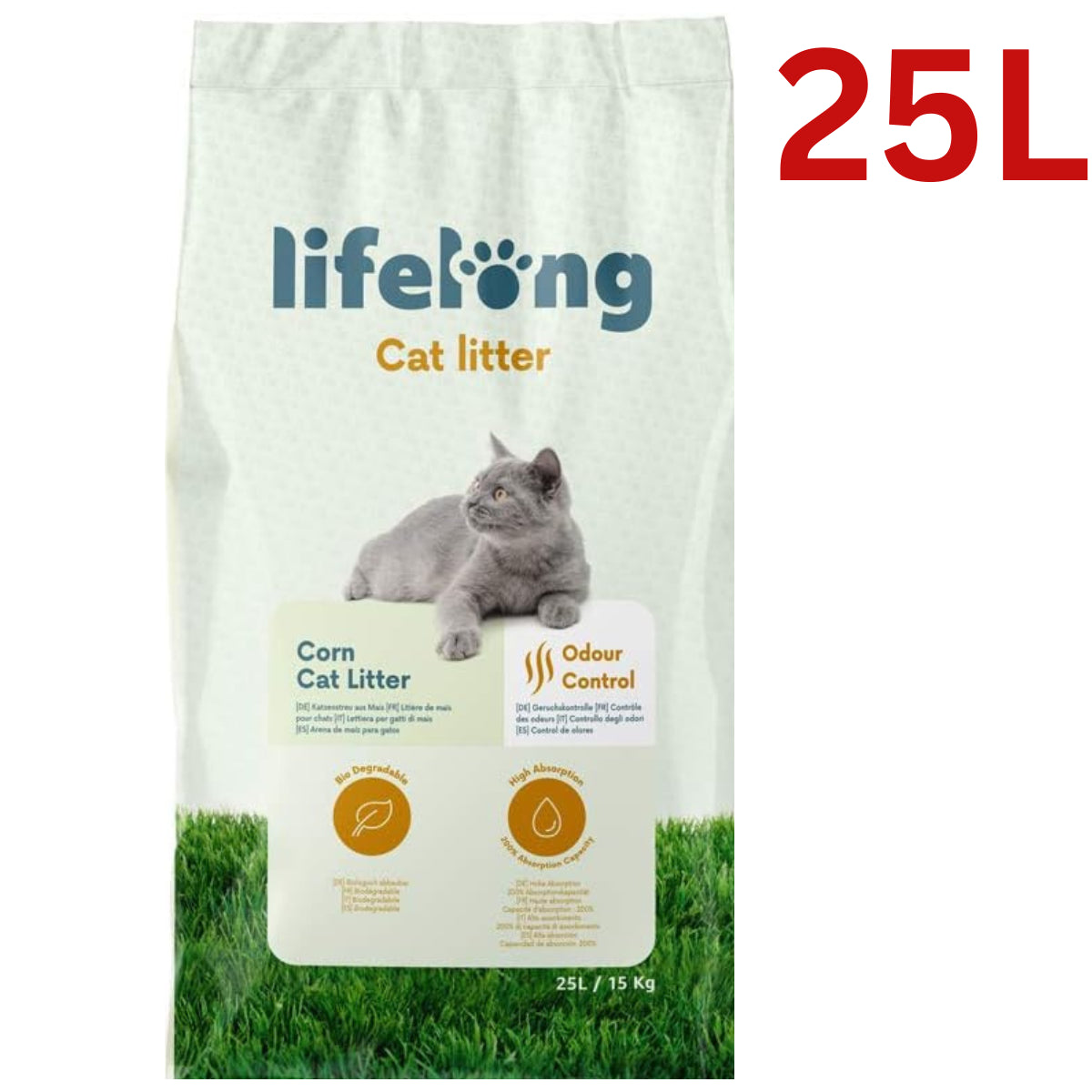 Brand Lifelong Corn Cat Litter 10L-25L 100% Natural Clumping Highly Absorbent UK