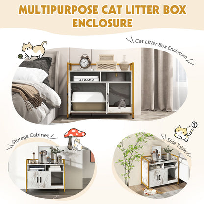 Wooden Cat Litter Box Enclosure with Compartments and Scratching Board