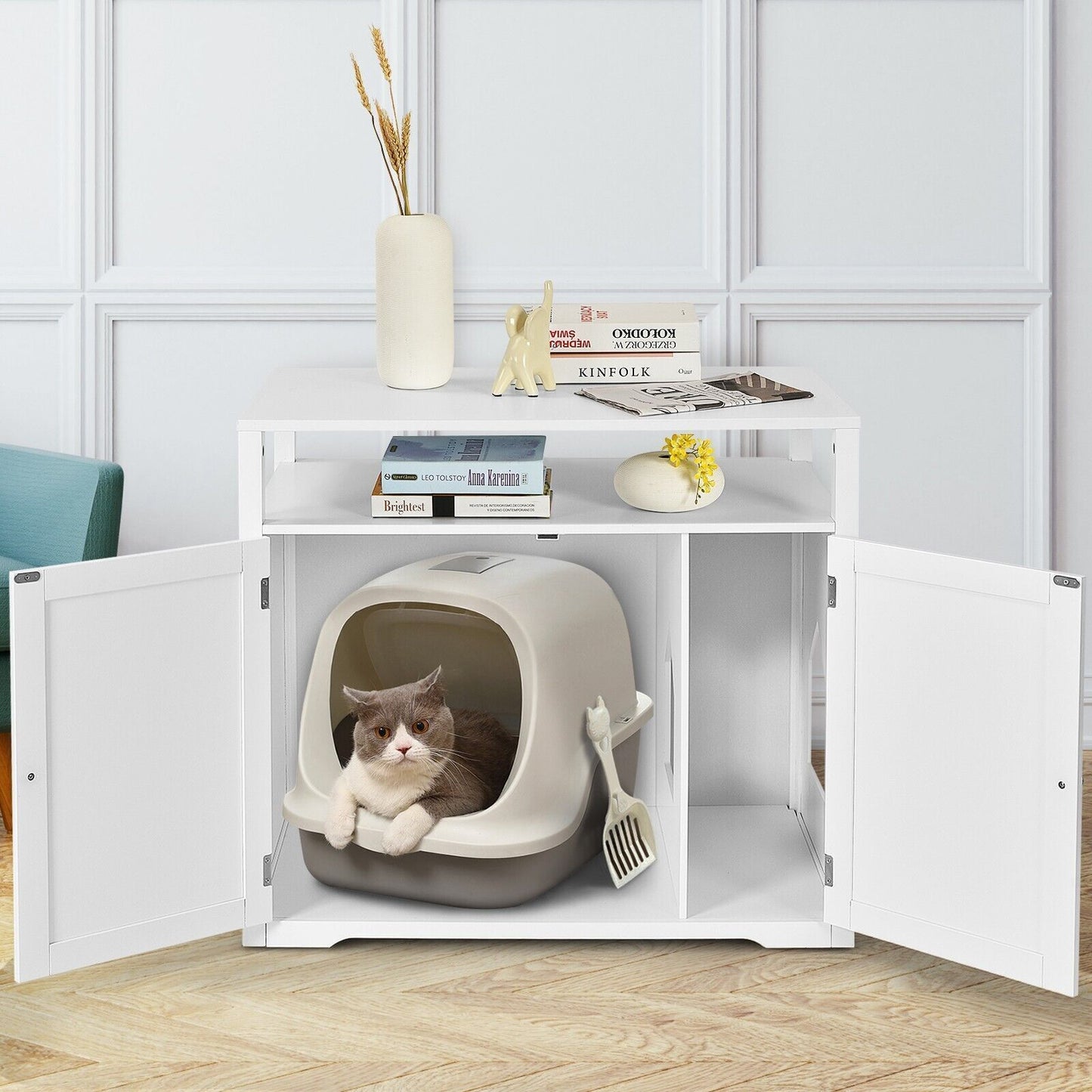 Cat Litter Box Enclosure Furniture Wooden Kitty Washroom Hidden Cat Washroom