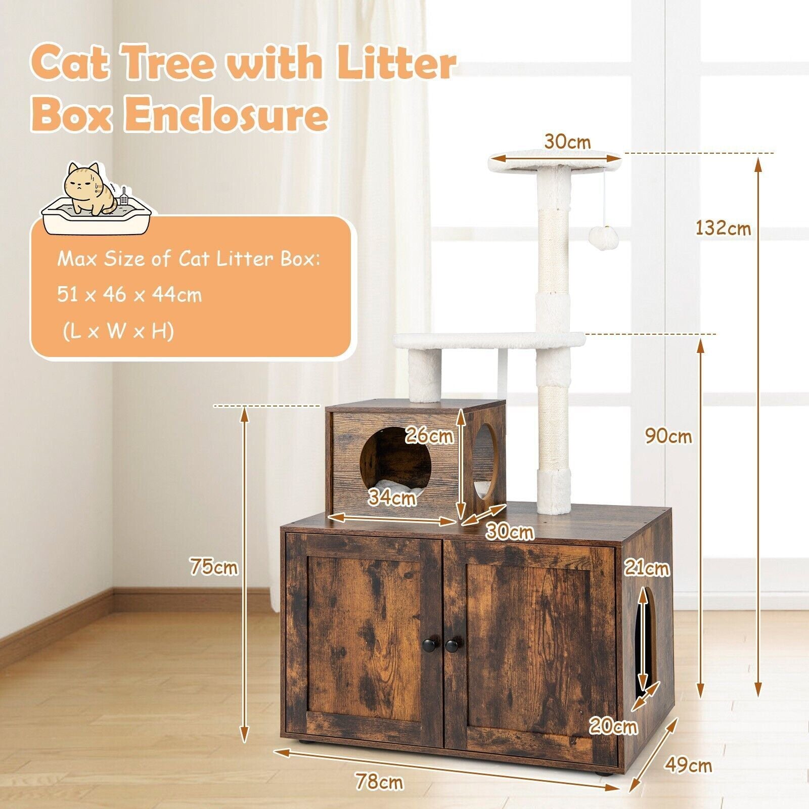 Cat Litter Box Enclosure Wooden Cat Activity House Enlarged Cat Litter Cabinet