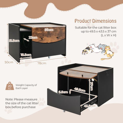 Cat Litter Box Enclosure with Pull-Out Drawer, Rolling Caster and Flip Door