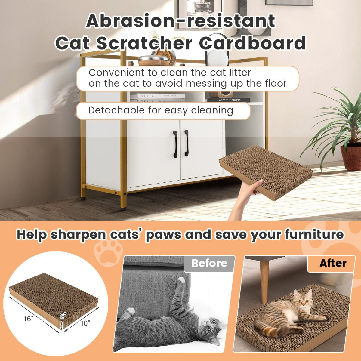 Wooden Cat Litter Box Enclosure with Compartments and Scratching Board