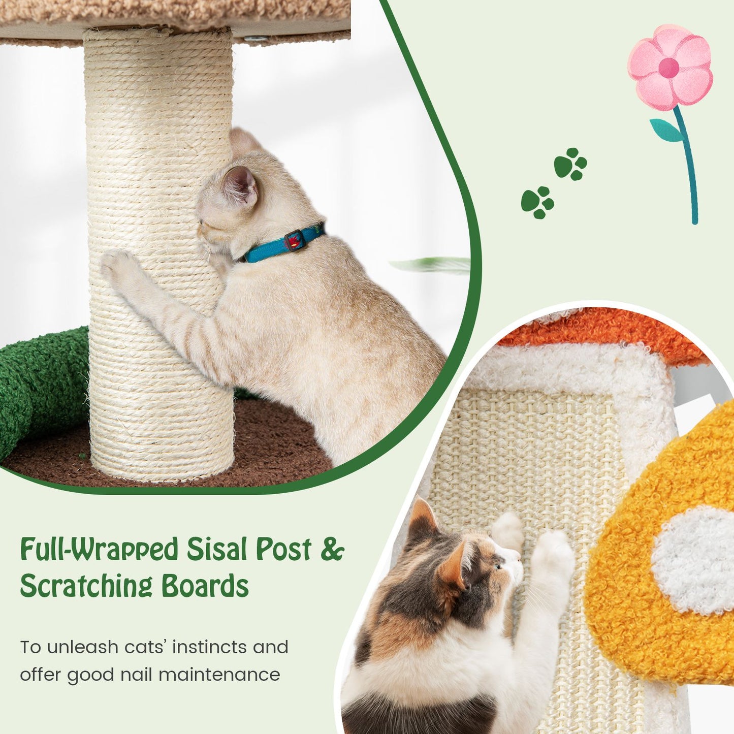 102 Cm Mushroom Cat Tree Tower with Natural Sisal Posts