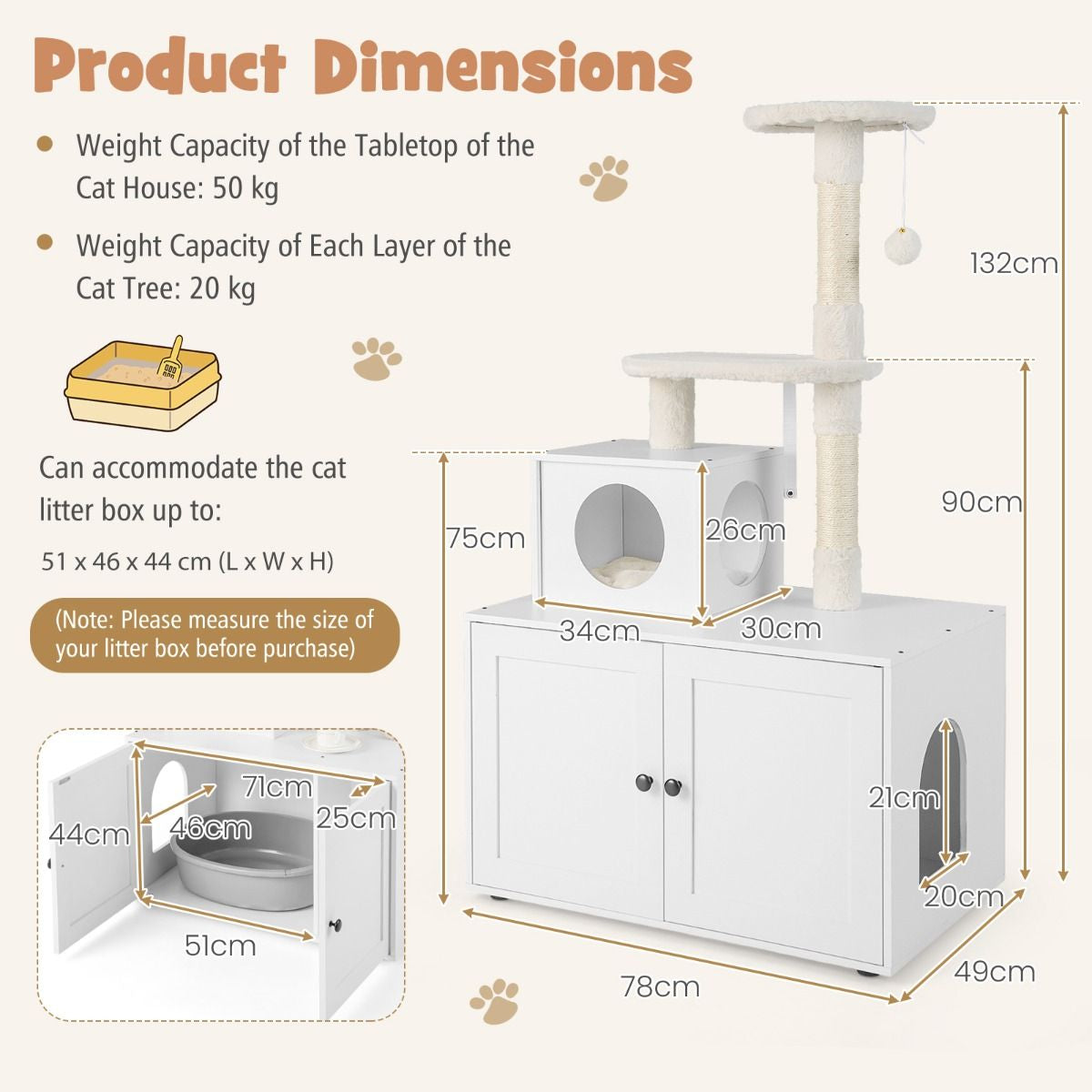 Cat Litter Box Enclosure with Cat Tree and Kitty Condo