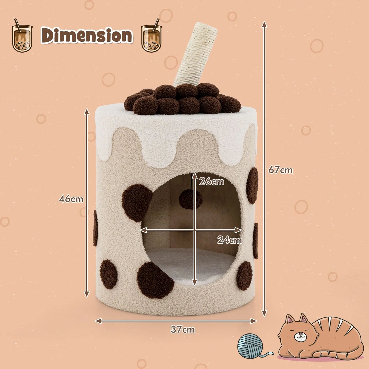 Bubble Tea Cat Tree Tower with Scratching Post