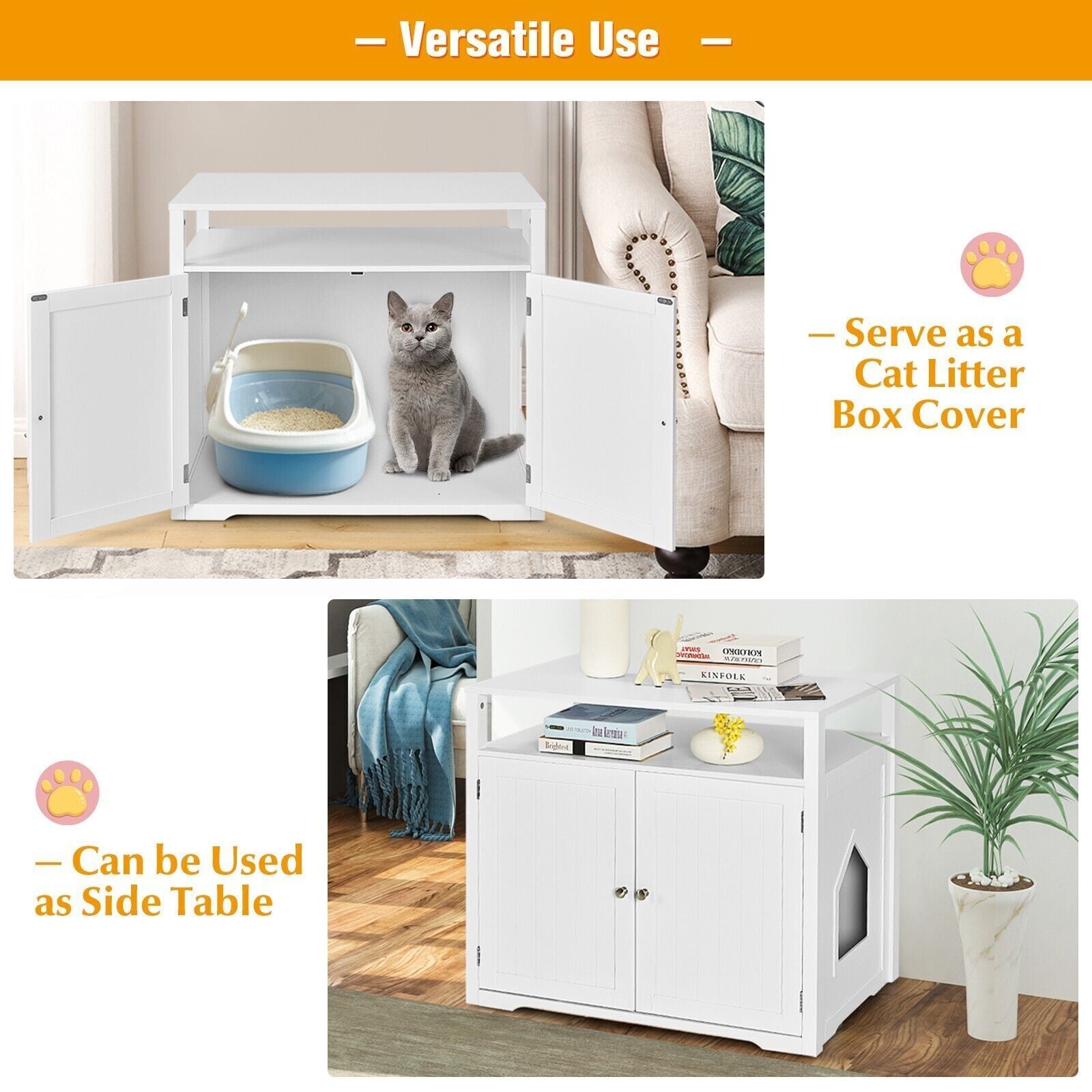 Cat Litter Box Enclosure Furniture Wooden Kitty Washroom Hidden Cat Washroom