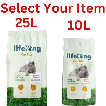 Brand Lifelong Corn Cat Litter 10L-25L 100% Natural Clumping Highly Absorbent UK