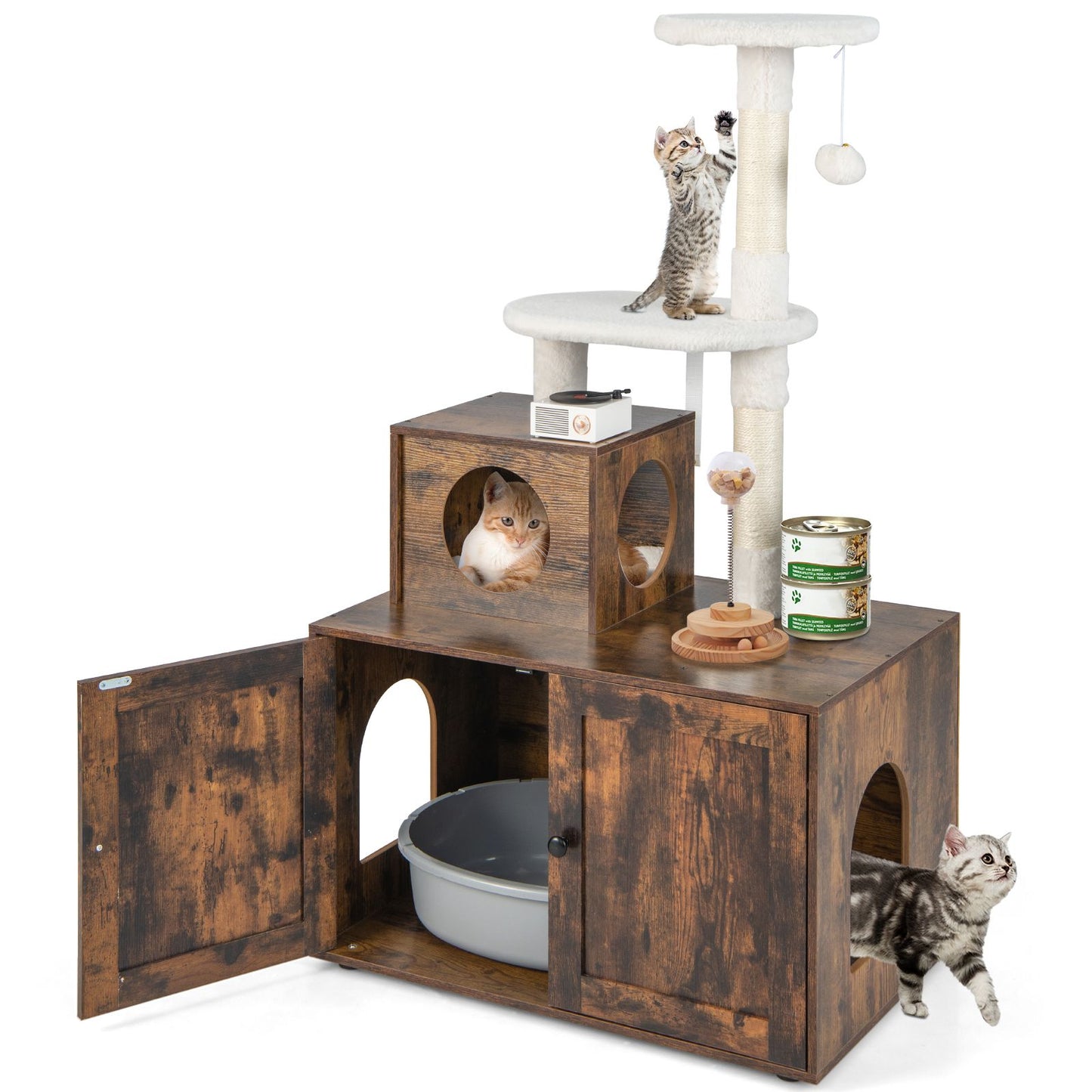 Cat Litter Box Enclosure with Cat Tree and Kitty Condo