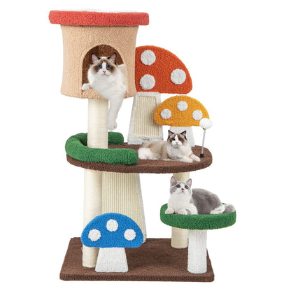 102 Cm Mushroom Cat Tree Tower with Natural Sisal Posts