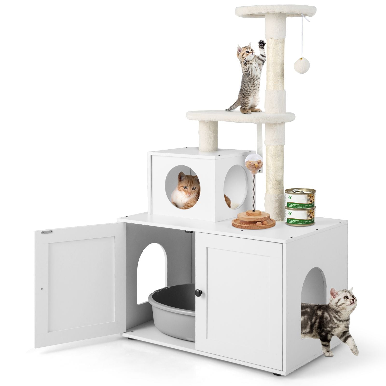 Cat Litter Box Enclosure with Cat Tree and Kitty Condo