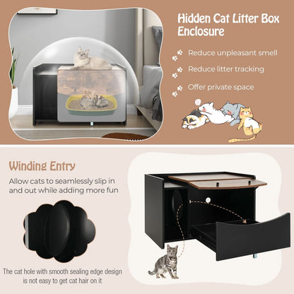 Cat Litter Box Enclosure with Pull-Out Drawer, Rolling Caster and Flip Door