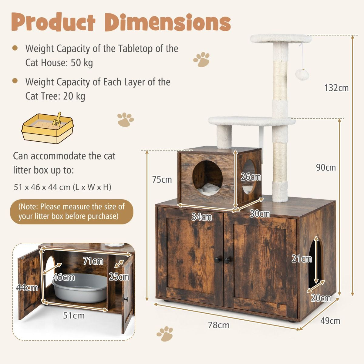 Cat Litter Box Enclosure with Cat Tree and Kitty Condo