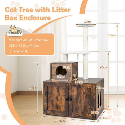 Cat Litter Box Enclosure with Cat Tree and Kitty Condo